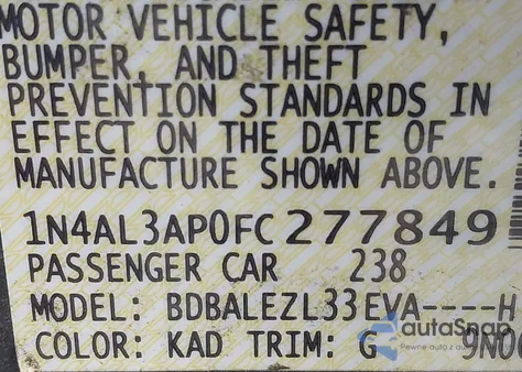 2015 Nissan Altima 2.5 S z USA, uszkodzony, nr VIN 1N4AL3AP0FC277849